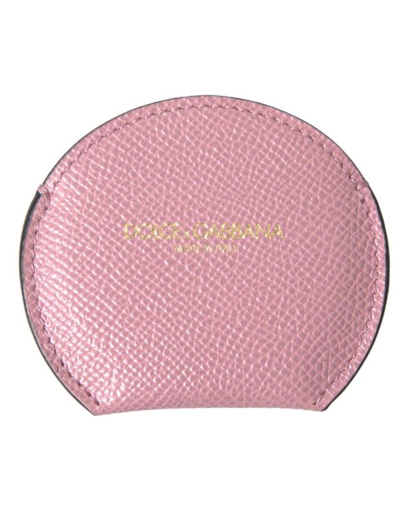 Fanno-Calfskin Leather Round Hand Mirror Holder for Women in Pink Made in Italy