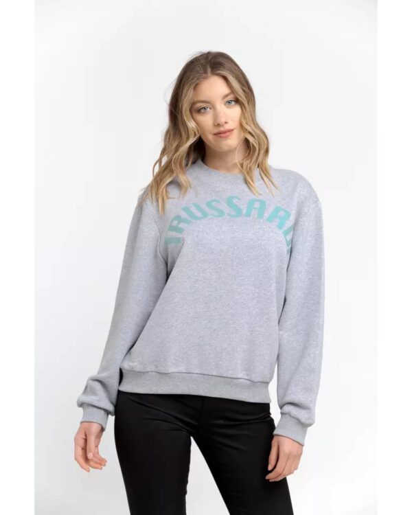 Fanno-Gray Cotton Oversized Round-Neck Sweatshirt for Women with Maxi Lettering