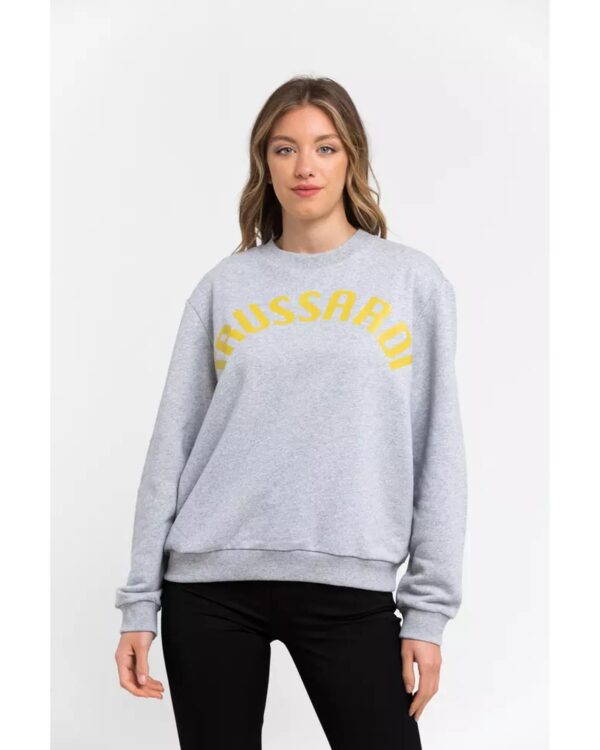 Fanno-Oversized Gray Cotton Sweatshirt for Women with Maxi Lettering and Dropped Sleeves