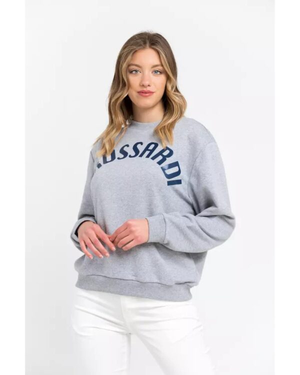 Fanno-Oversized Round Neck Sweatshirt for Women with Maxi Lettering in Gray Cotton