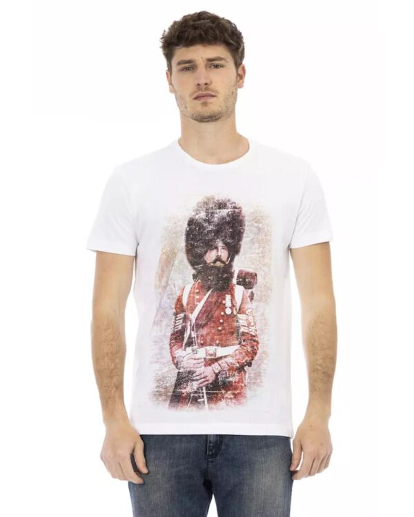 Fanno-White Cotton Short Sleeve T-Shirt for Men with Unique Front Print Comfort