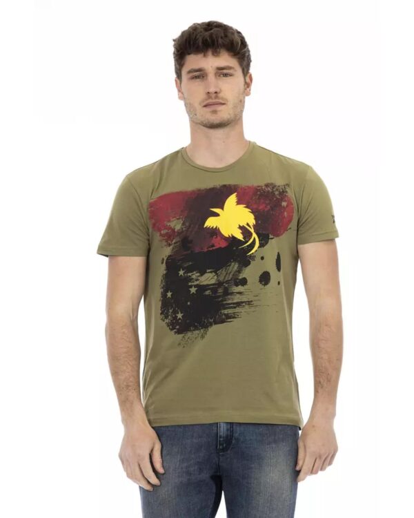 Fanno-Green Cotton Short Sleeve T-Shirt for Men Comfortable Fit Round Neck Front Print