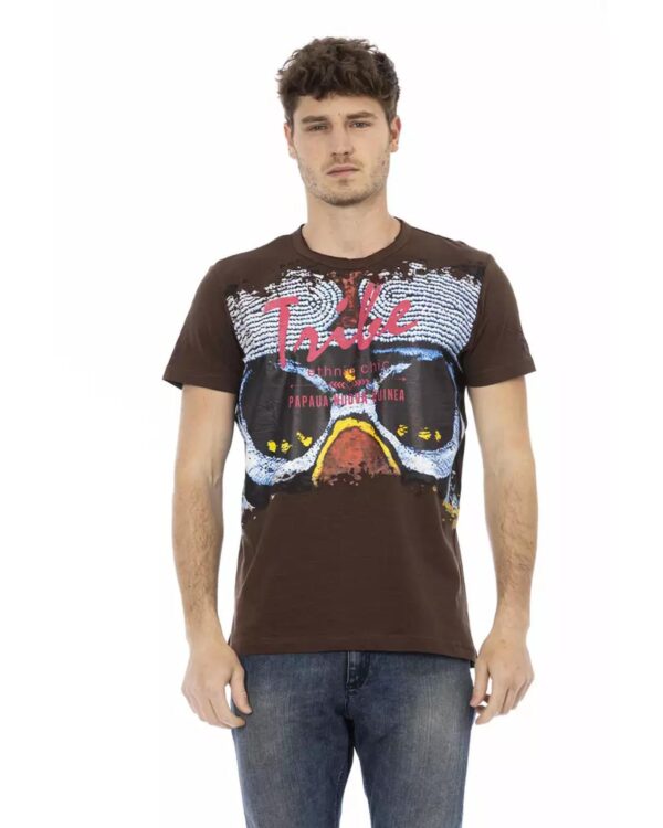 Fanno-Brown Cotton Short Sleeve T-Shirt for Men with Stylish Front Print