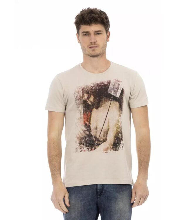 Fanno-Beige Cotton Graphic Short Sleeve T-Shirt for Men Comfortable Everyday Wear XL