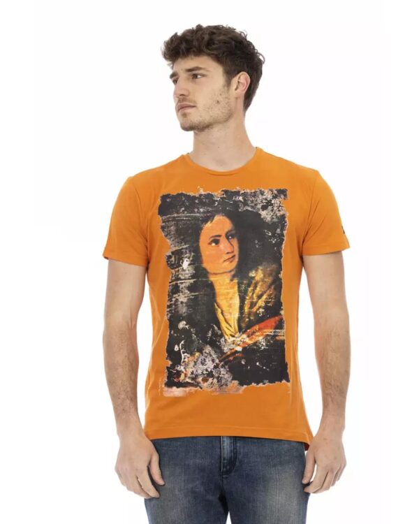 Fanno-Orange Cotton Short Sleeve T-Shirt for Men with Front Print 2XL Size