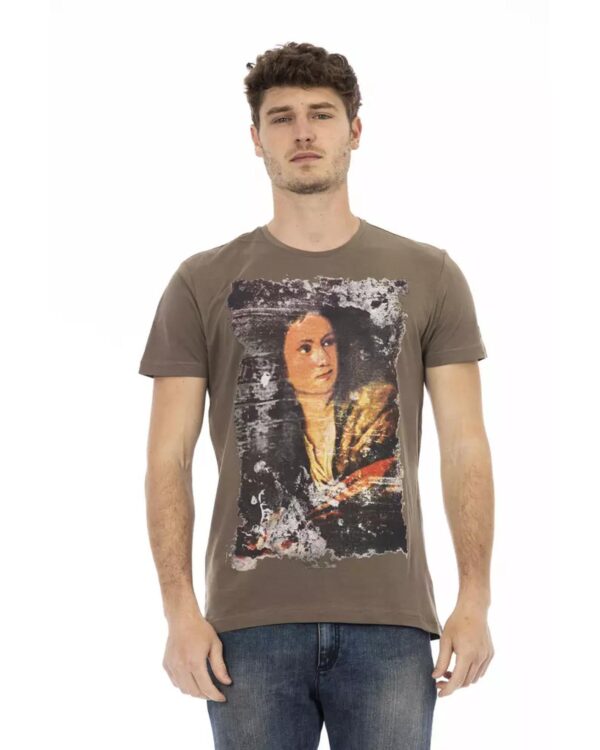 Fanno-Brown Cotton Short Sleeve T-Shirt for Men Comfortable Round Neck Stylish Print