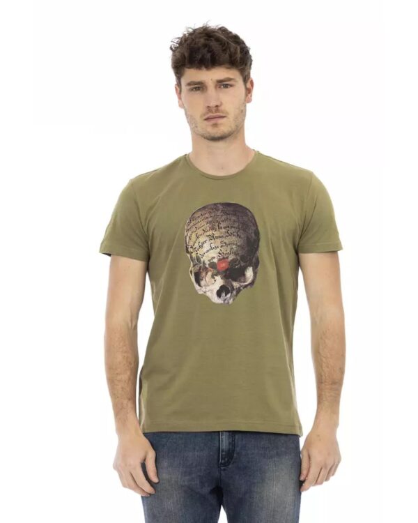 Fanno-Green Cotton Short Sleeve T-Shirt for Men with Front Print Round Neck