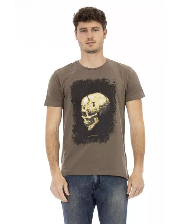 Fanno-Brown Cotton Short Sleeve Round Neck T-Shirt for Men with Front Print