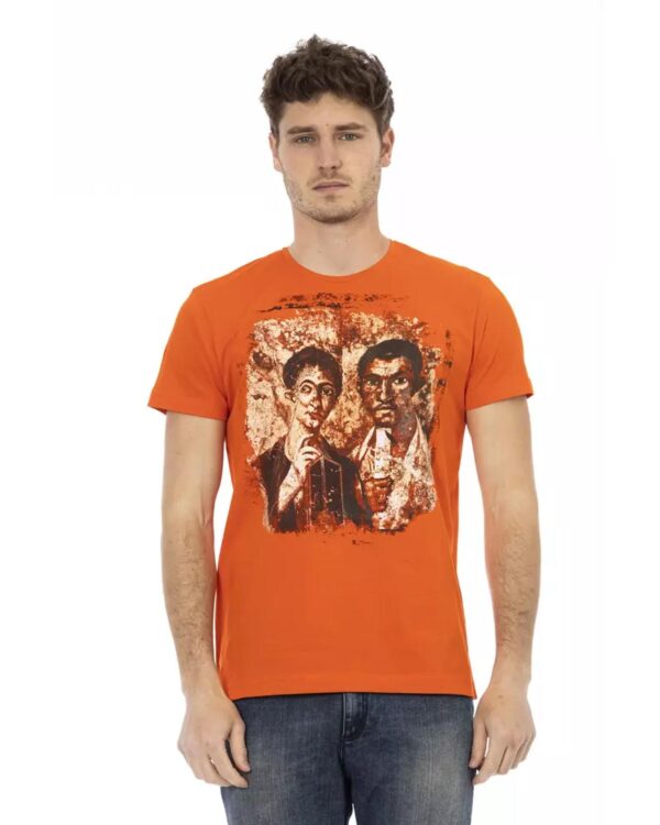 Fanno-Men's Orange Cotton Short Sleeve Round Neck T-Shirt with Front Print