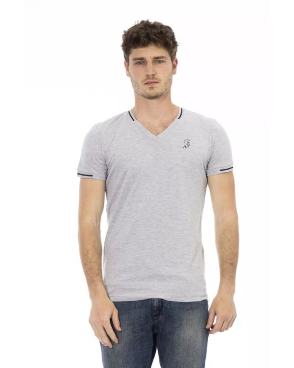 Fanno-Gray Cotton Short Sleeve V-Neck T-Shirt for Men Stylish Print Soft and Breathable