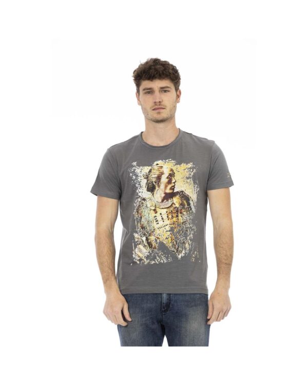 Fanno-Short Sleeve Gray Cotton T-Shirt for Men with Bold Front Print Comfortable Fit