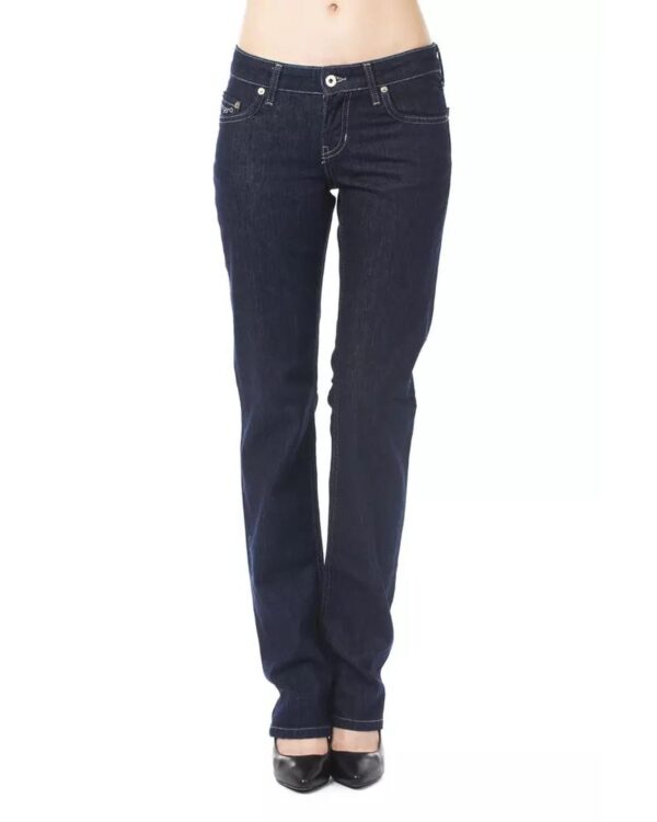 Fanno-Blue Cotton Jeans for Women Regular Fit with Logo and Personalized Button W30 US