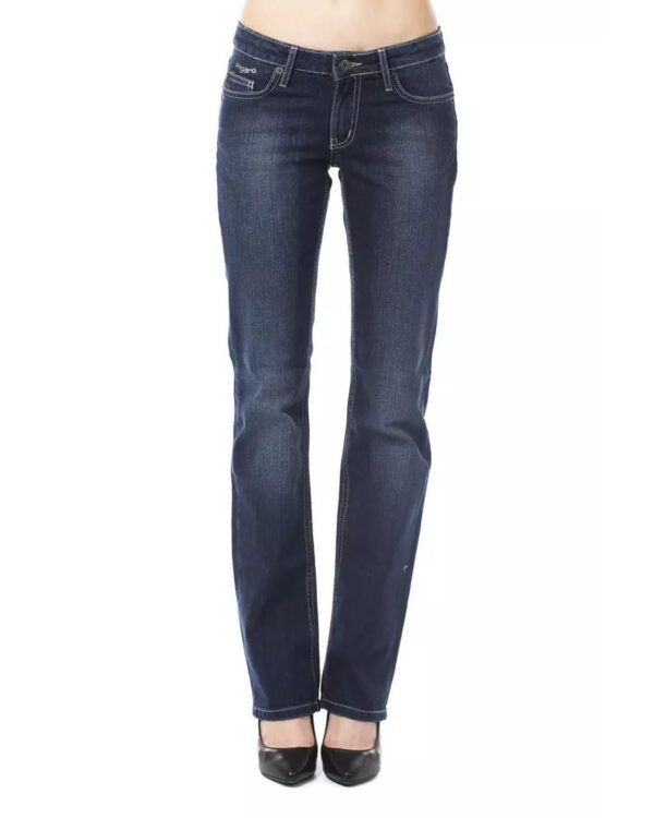 Fanno-Women's Regular Fit Blue Cotton Jeans with Logo and Personalized Button