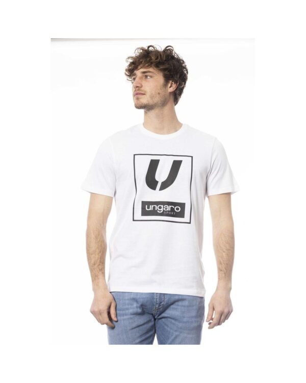 Fanno-Men's White Cotton Crew Neck T-Shirt with Front Logo for Casual Wear