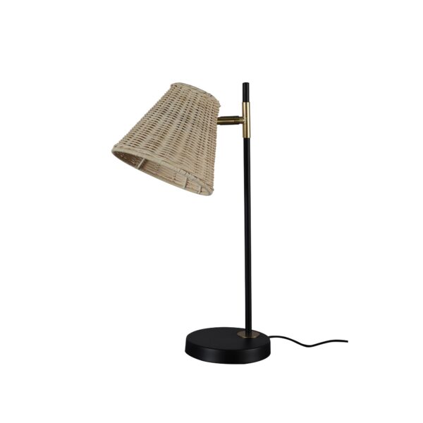 Fanno-Rattan Table Lamp with Black Metal Stand for Reading and Bedroom Decor