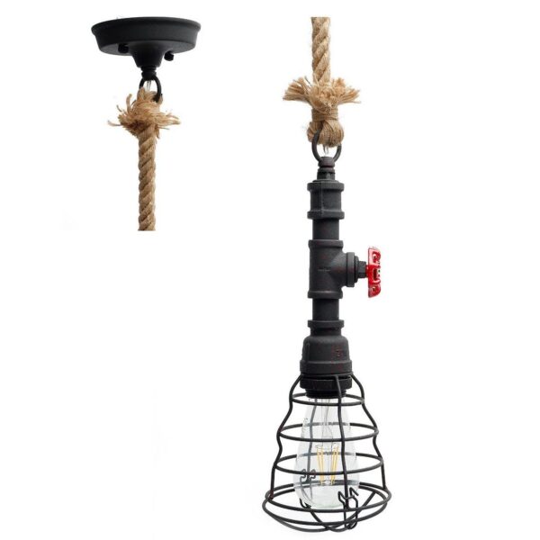 Fanno-Rusty Vantage Pipe Pendant Light Industrial  Metal and Rope Fixture