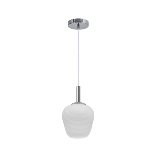 Fanno-Glass Pendant Light with Chrome Mount and Frosted Ribbed Shade for Indoor Use