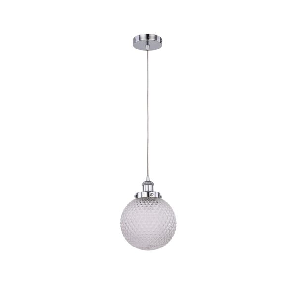 Fanno-Spherical Chrome Pendant Light with Dimpled Glass Shade for Modern Decor