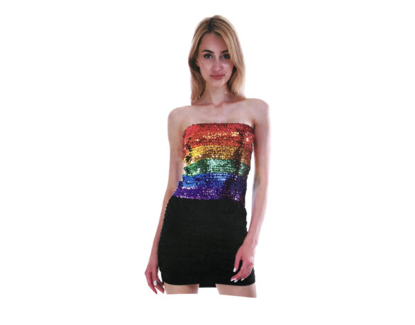 Fanno-Womens SEQUIN BANDEAU CROP TOP Sparkling Sparkly Costume Tube - Rainbow