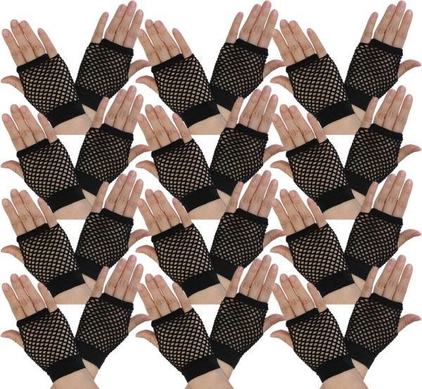 Fanno-Fingerless Fishnet Gloves Wrist Length 12 Pair 70s 80s Costume Party Accessory