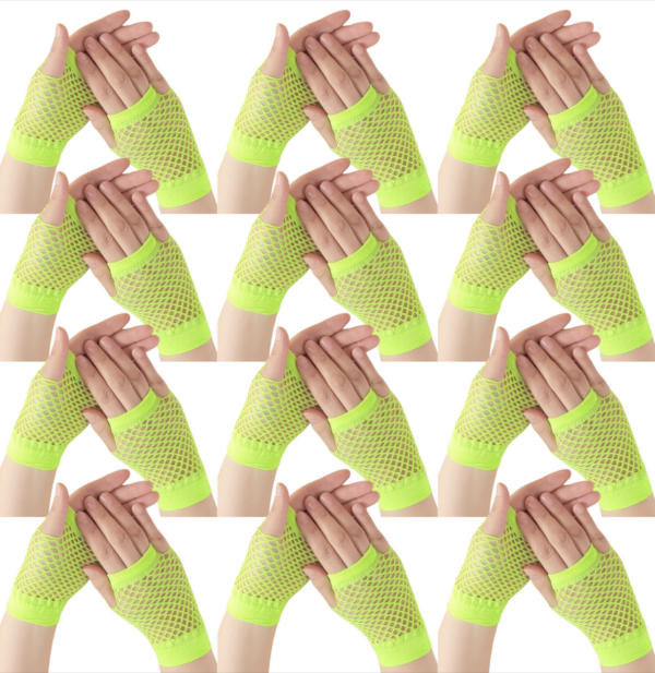 Fanno-Fingerless Fishnet Gloves Wrist Length 12 Pair 70s 80s Costume Party Accessory