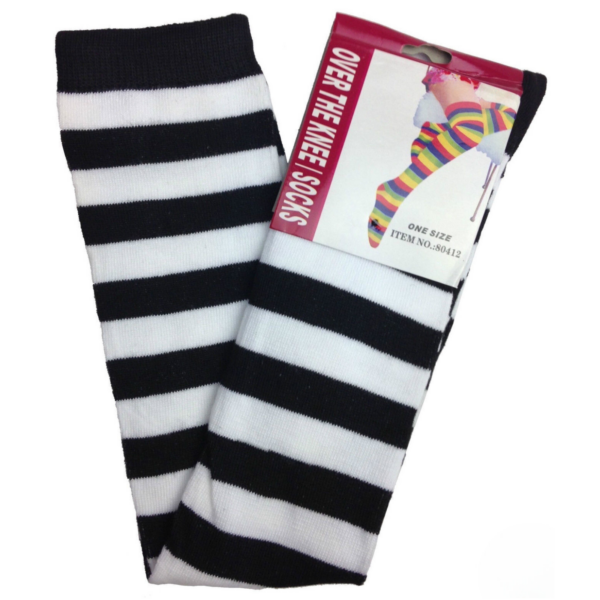 Fanno-Over the Knee Socks Plain Striped High Thigh Ladies Long Womens Stripey Stocking Black White