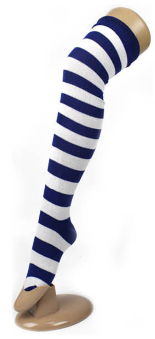 Fanno-Over the Knee Socks Plain Striped High Thigh Ladies Long Womens Stripey Stocking Blue White