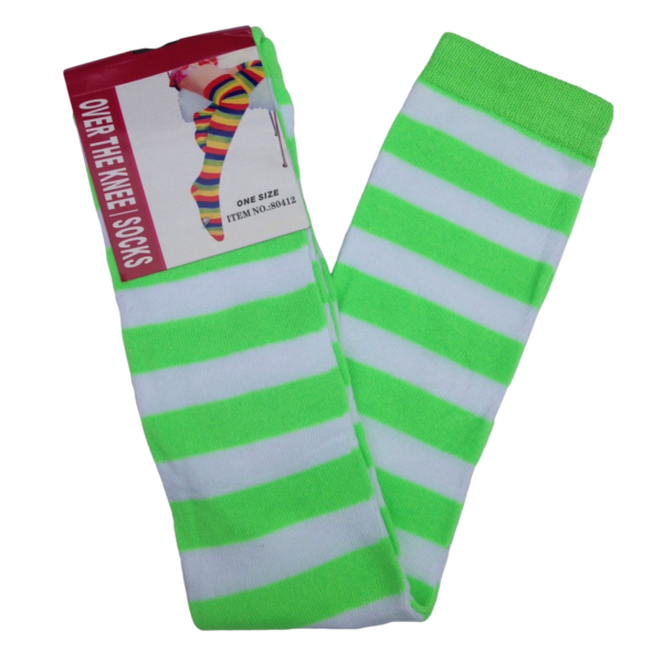 Fanno-Over the Knee Socks Plain Striped High Thigh Ladies Long Womens Stripey Stocking Green White