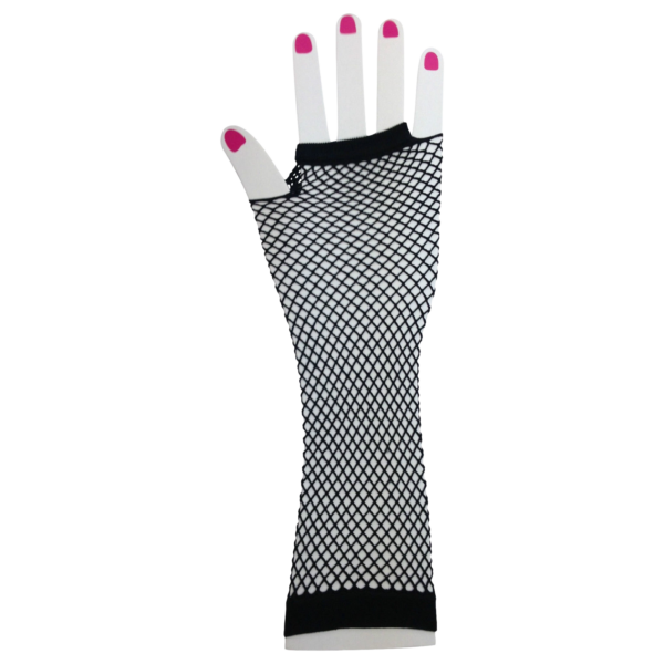 Fanno-Fingerless Elbow Length Fishnet Gloves for 70s 80s Costume Party Dance Black