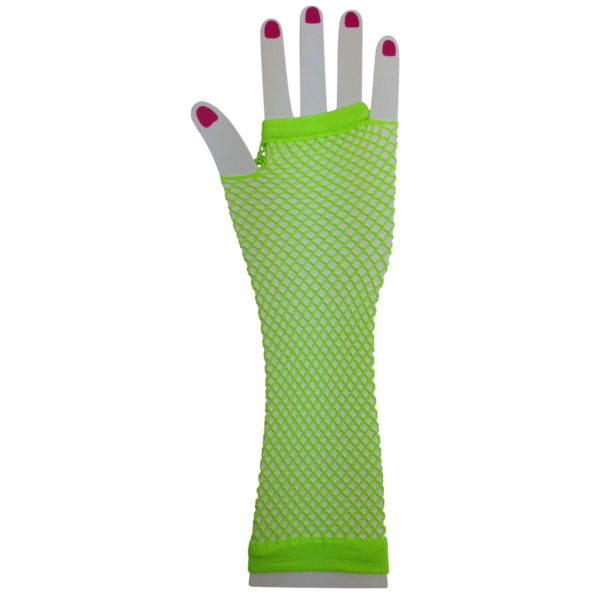 Fanno-Fingerless Elbow Length Fishnet Gloves for 70s 80s Costume Party Dance - Fluro Green