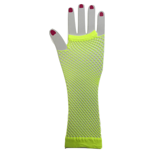 Fanno-Fingerless Elbow Length Fishnet Gloves for 70s 80s Costume Party Dance - Fluro Yellow