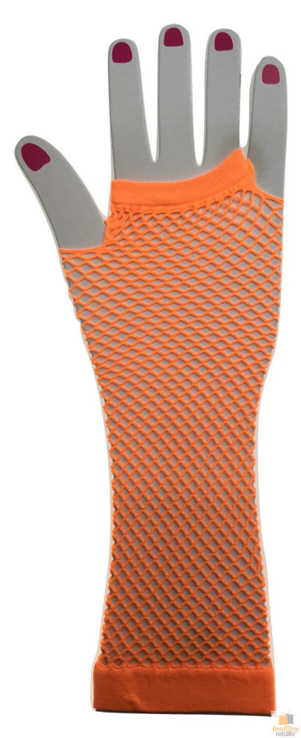 Fanno-Fingerless Elbow Length Fishnet Gloves for 70s 80s Costume Party Dance Orange