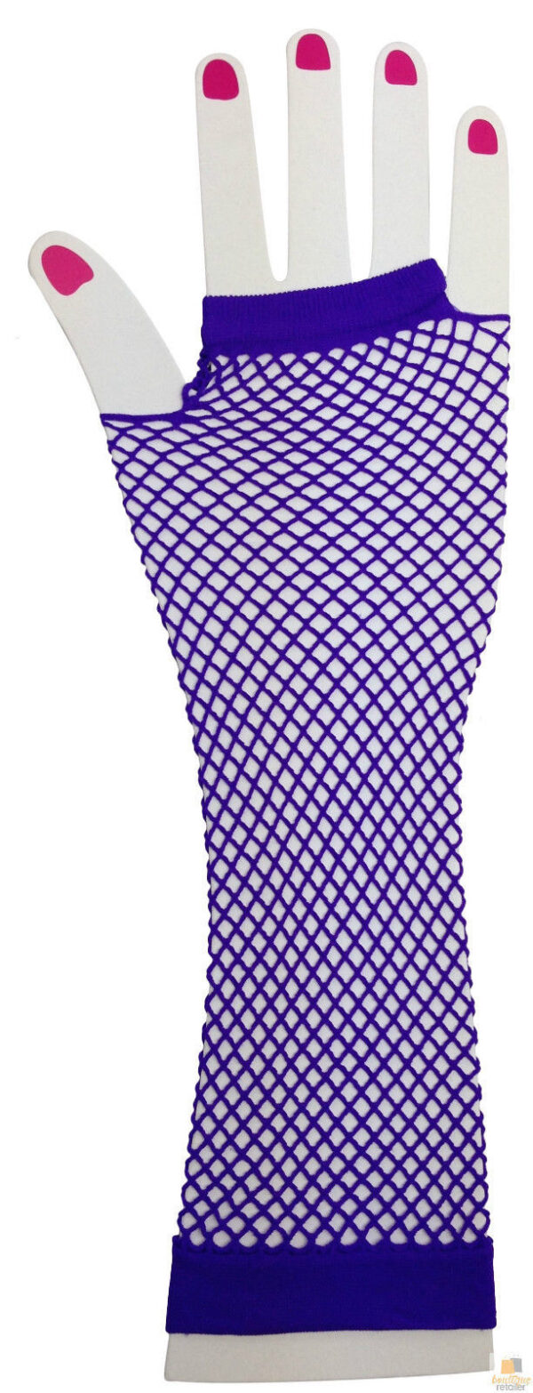 Fanno-Fingerless Elbow Length Fishnet Gloves for 70s 80s Costume Party Dance - Purple