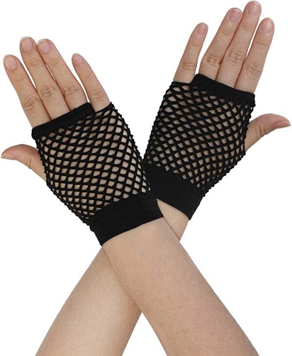 Fanno-Fingerless Fishnet Gloves Wrist Length 70s 80s Costume Party Dance Accessory Black