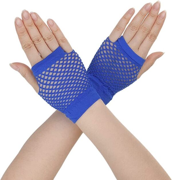 Fanno-Fingerless Fishnet Gloves Wrist Length 70s 80s Costume Party Dance Accessory Blue