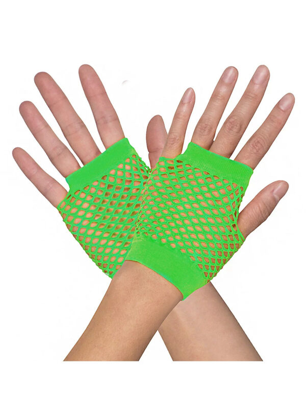 Fanno-Fingerless Fishnet Gloves Wrist Length 70s 80s Costume Party Accessory Neon Green