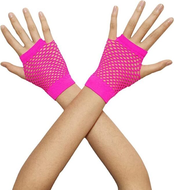 Fanno-Fingerless Fishnet Gloves Wrist Length 70s 80s Costume Party Accessory Hot Pink