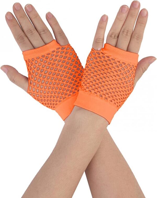 Fanno-Fingerless Fishnet Gloves Wrist Length 70s 80s Costume Party Dance Accessory Orange