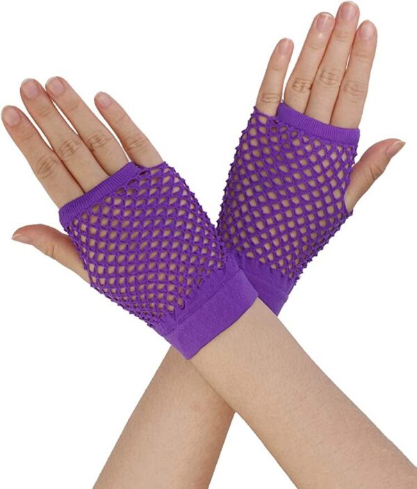 Fanno-Fingerless Fishnet Gloves Wrist Length 70s 80s Costume Party Accessory Purple