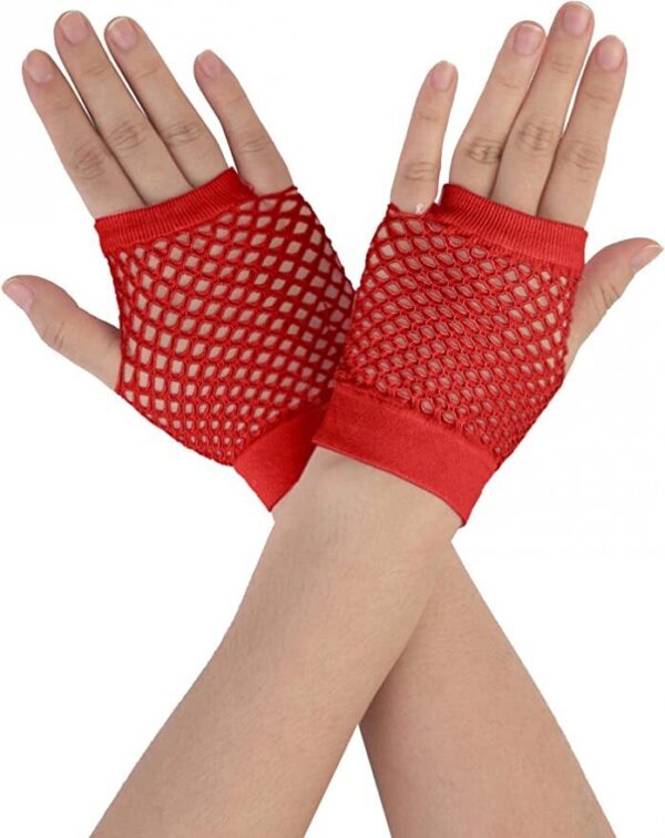 Fanno-Fingerless Fishnet Gloves Wrist Length 70s 80s Costume Party Dance Accessory Red