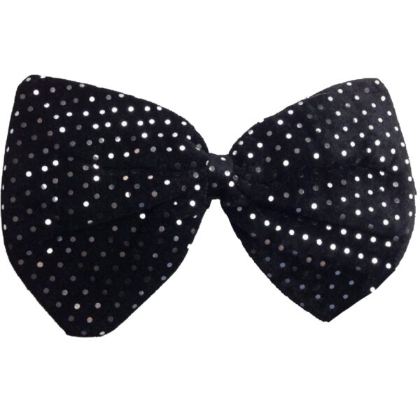 Fanno-Large Sequin Polka Dot Bow Tie for Dress Up Party Costume Black Silver Dots