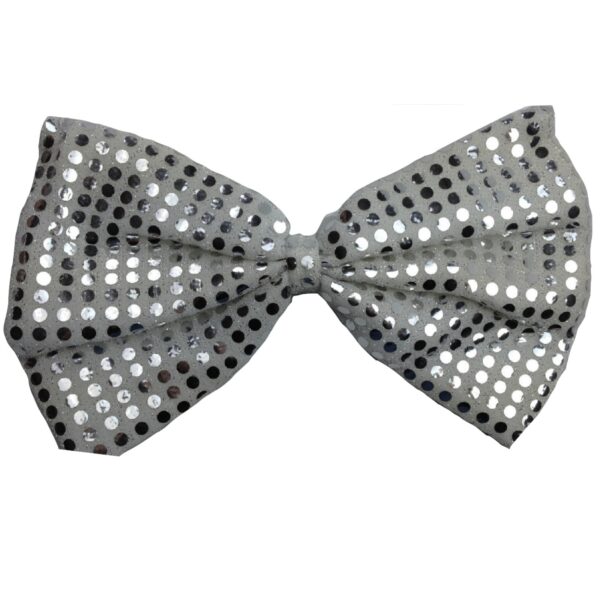 Fanno-Large Sequin Polka Dot Bow Tie for Dress Up Party Costume White Silver