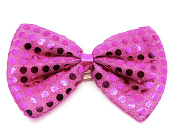 Fanno-Sequin Polka Dot Bow Tie for Dress Up Party Costume Hot Pink Unisex 13cm x 9cm