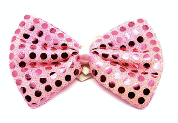 Fanno-Sequin Polka Dot Bow Tie for Dress Up Party Costume Light Pink Unisex 13cm x 9cm