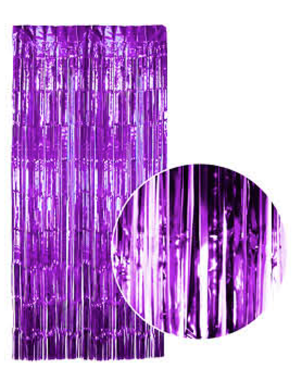 Fanno-Metallic Tinsel Door Curtain 200cm x 100cm Party Decoration Shiny Purple