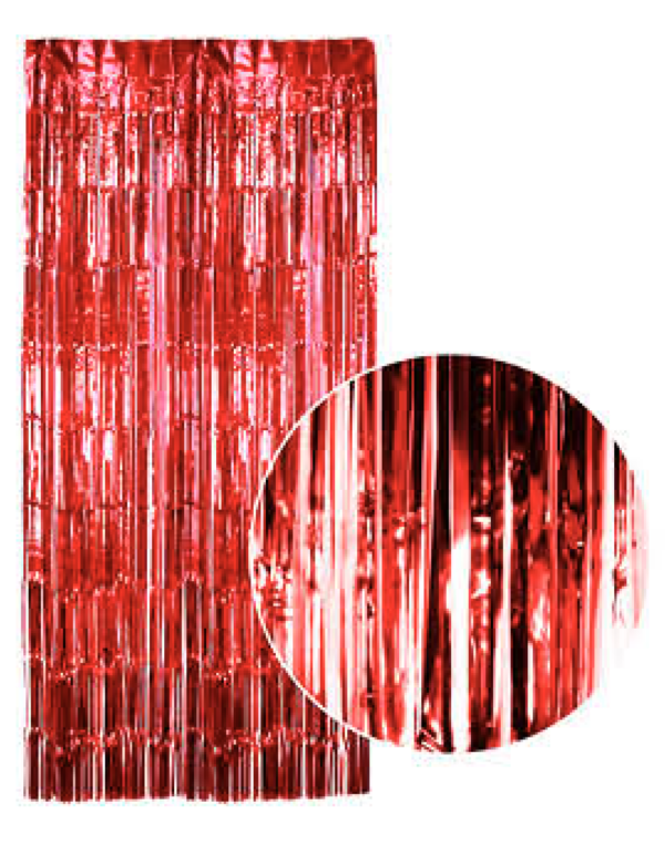 Fanno-Metallic Tinsel Door Curtain 200cm x 100cm Party Decoration Shiny Fringe Red