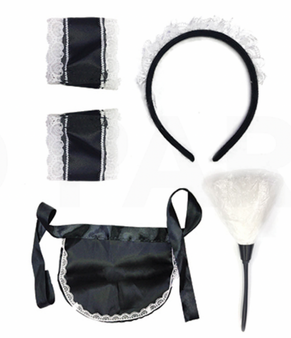 Fanno-French Maid Costume Accessory Set with Headband Duster Apron and Cuffs 5pcs