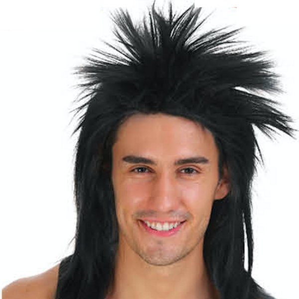 Fanno-Spiky Punk Rock Star Black Wig for 80s Costume Party and Disco Dress Up