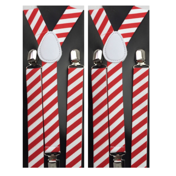 Fanno-Adjustable Men's Suspenders Braces Clip On Elastic Formal Wedding Slim Red White Stripes