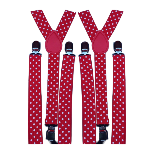 Fanno-Adjustable Men's Suspenders Braces Clip On Elastic Formal Wedding Slim Red Polka Dot